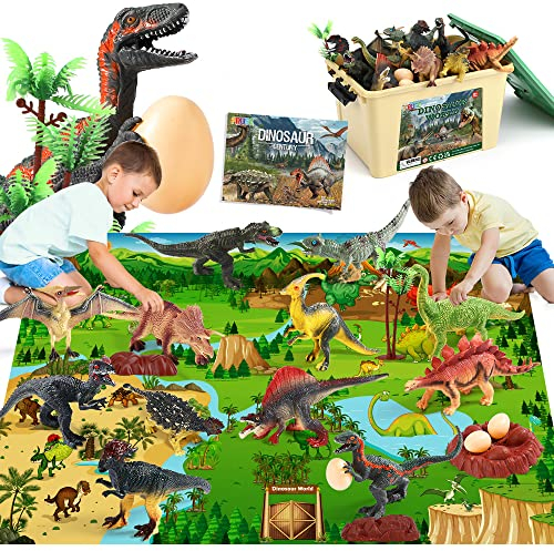 FRUSE Dinosaurier Spielzeug mit 145x98cm Aktivität Spielmatte,12 Stück Realistisches Dino Figuren mit T-Rex,Carnotaurus,Aufbewahrungsbox,Jurassic Pädagogisches ab 3 4 5 6 7 jahre