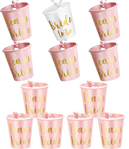 12 unidades de collar de novia del equipo, vasos de chupito nupcial, tazas de plástico para novia, collar de cristal de chupito, reutilizable, para despedida de soltera, decoración de novia (B)