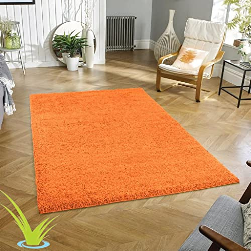 Wadan 200x290cm Orange Shaggy Rugs Living Room |5mm Thick Pile | Extra Large Small Medium | Rectangular Size | Soft Touch | Living Room Area Rugs | Non Shedding