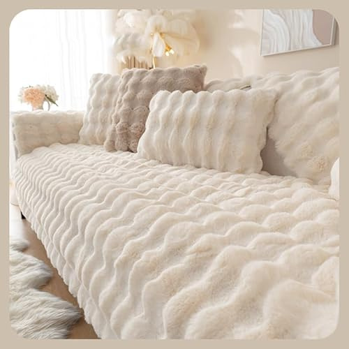WYJHNLBEDC Sofa/Couch überzug/überwurf/überwurfdecke, Warmer Super Weicher Plush Sofabezug für L Form/U Form/Ecksofa 3/2/1 Sitzer, Sofaschutz Hund Kratzschutz Katze Weiß