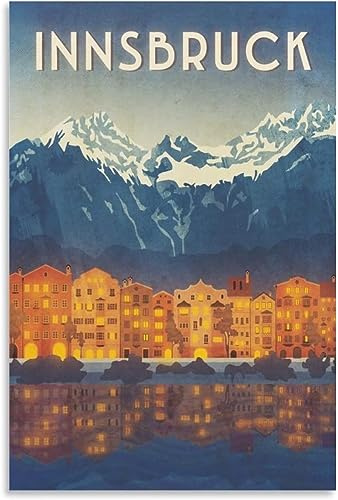 WEYUE Leinwand-Poster Innsbruck Österreich Berg Vintage Reiseposter, dekorative Gemälde, Heimdekoration, Leinwand-Wandkunst Ungerahmt 40x60cm