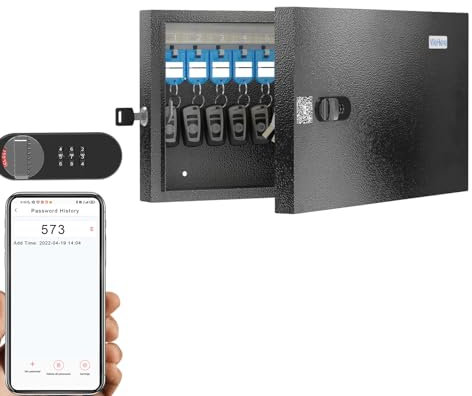 WeHere Schlüsselkasten mit 24 Schlüsseln, 16 Schlüsselschränken mit Zahlenschloss und Schlüsselanhängern, Schlüssel-Organizer, Wandhalterung, Schlüsselsicherheitsaufbewahrung für Garage, Büro, Holtel,