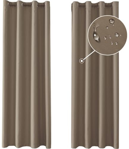 Ystyle Gardinen 2er Set, Thermovorhang Kälteschutz, Outdoor Vorhang Wetterfest Mit Ösen, Verdunkelungsvorhang, Vorhänge Blickdicht, Curtains Wohnzimmer, Thermovorhang Hitzeschutz, Helles Kaffee