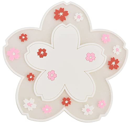 Dessous de Verre Sakura de 4,5 Pouces, Dessous de Verre Mignons en Forme de Fleur, Tapis de Tasse de Bureau à Fleurs, Dessous de Verre en Fleurs de Cerisier, Dessous de Verre Isolant de(Blanc)