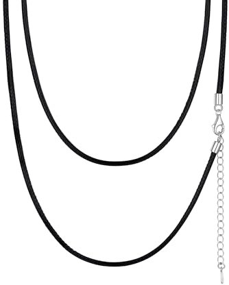 PROSILVER Damen Herren Lederkette 2mm schwarz geflochten Kunstleder Halskette 925 Siber Verschluss 61cm Lederband Ersatzkette für Anhänger