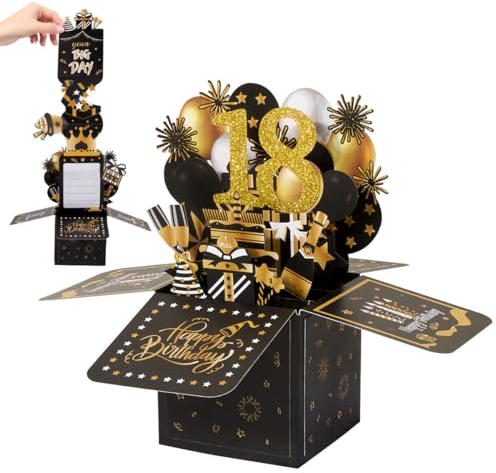 BOFUNX Biglietto Auguri 18 Anni 3D Pull-up Biglietto Auguri di Compleanno Regalo Cartolino Happy Birthday Gadget Compleanno 18 Anni per Famiglia Amica Festa