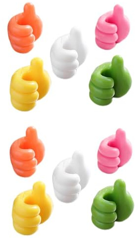 10PCS Thumb Hooks, Self Adhesive Small Hand Hooks Stick on Hooks Cable Organiser for Home, Office, Desk, Car (Random Color)