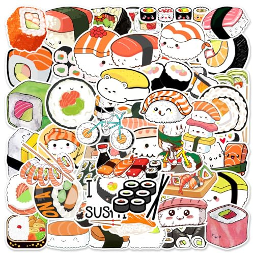 Aufkleber Pack,Sushi Aufkleber 50 PCS Wasserdicht Laptop Aufkleber für Auto Mottoräde Fahrrad Skateboard Gepäck Laptop Computer