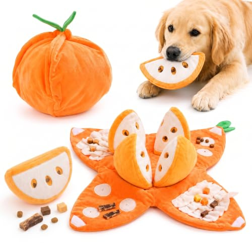 Nocciola Dog Puzzle Toys with Squeaker for Snuffle and Boredom | Soft Plush Dog Treat Toy Mental Stimulation, Snuffle Mat for Interactive Small and Large Dogs to Keep Them Busy（ Orange ）