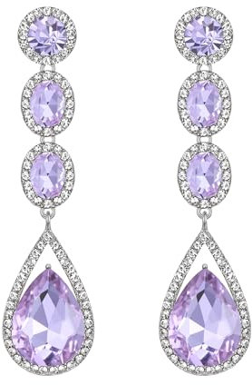 EVER FAITH Damen Ohrringe Kristall Hochzeit Mode Teardrop Lange Baumeln Kronleuchter Ohrhänger Lila Silber-Ton