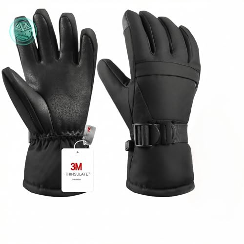 Pnosnesy Skihandschuhe, wasserdichte Schneehandschuhe, thermische atmungsaktive Winterhandschuhe, Winddichte Touchscreen-taugliche Handschuhe für kaltes Wetter für Herren, Damen und Kinder