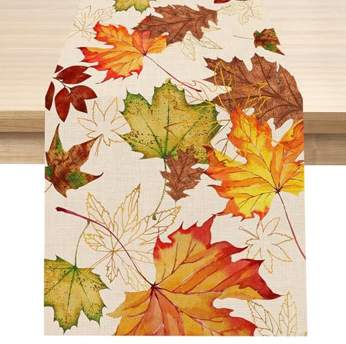 Tischläufer Herbst,Herbstdeko,Weihnachten Halloween Tischdecke,Orange Herbst Dekoration,Ahornblatt Tischdeko,Küche Tisch Decor,für Outdoor Party Christmas Thanksgiving Erntedankfest Hochzeit(33*183cm)