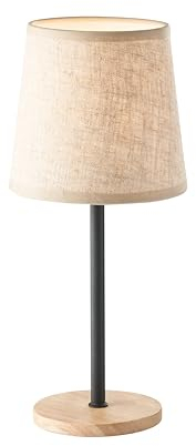 Fischer & Honsel Tischleuchte Rimini | sandschwarz matt/eichefarben natur| Stoffschirm sandfarben Leinen| H: 30 cm, D: 14 cm| mit Schnurschalter| 1x E14 max. 25 W ohne Leuchtmittel