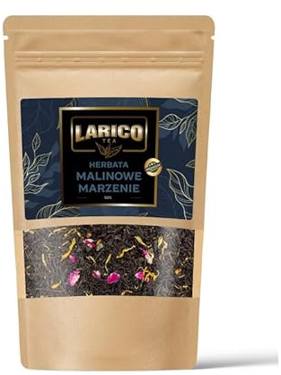 LARICO Premium Sencha Grüner Schwarzer Tee lose Blätter 50g - Chinesischer Sencha/Himbeertraum/mit der Zugabe von roten Rosenblüten, Ringelblumenblüten und Himbeerstücken