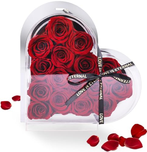 DEESOSPRO® Rosa Stabilizzata Vera per Donna, Rosa Eterna Cuore Regalo per la Festa della Mamma, Regalo di San Valentino, Regalo di Compleanno per Ragazza/Moglie/Fidanzata