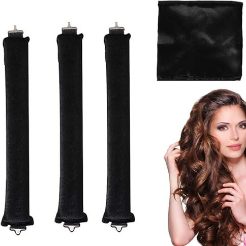 EnixwH 3 Stück Neu Lockenwickler Locken Ohne Hitze, Hair Curler No Heat, Lockenwickler Heatless Curls, Lockenwickler Über Nacht Mit Haken, Wave Formers für Mittleres Langes Haar (Schwarz)