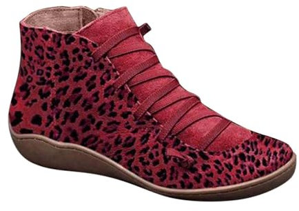 Generico Stivali Lunghi in Gomma Stivaletti Gomma 33 Punta con Lacci Rotondi Casual con Cerniera Leopardata Stampa Laterale Stivali da Donna alla Stivali da Donna Scarpe da Lavoro Donna (Red, 39)