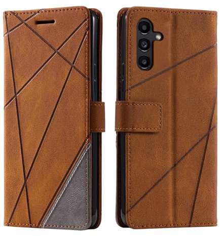 Huzhide for Samsung Galaxy S24 FE 5G Case, Shockproof Premium Leather Stand Notebook Wallet Phone Case Flip TPU Bumper Magnetic Protective Cover for Samsung S24 FE with Card Holder Photo Slots, Brown
