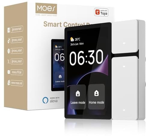 MOES Pantalla Smart Home de 3,5 pulgadas, panel de control todo en uno, concentrador BLE y malla integrado, mando a distancia por infrarrojos, control de interruptor inteligente Tuya, timbres,