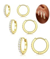 3 Paar Kleine Creolen Gold Set Ohrringe Gold Wasserfest für Damen Mann | 14K Vergoldet Hypoallergene Ohrringe Gold Creolen Set mit CZ für Piercing Ohr Cartilage Conch Helix Piercings 8/10/12mm