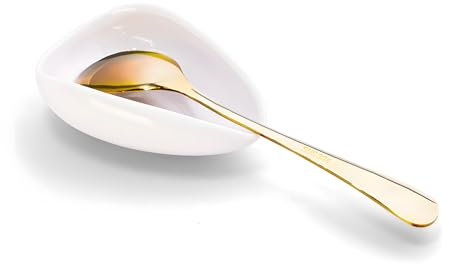 Coffee Spoon Rest with spoon, Mini Coffee Spoon Holder, Small Ceramic Spoon Rest for Coffee Stirrers, Teaspoon, Coffee Bar Accessories, (ceramic Coffee Spoon Rest & Gold Ellipse Spoon)