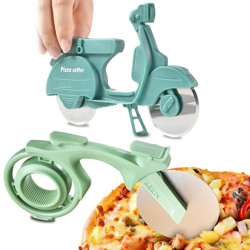 GZYYANG 2 Stück Pizzaschneider Motorrad, Pizza Schneider mit Dual Scharfem Schneiderad & Ständer, Lustige Pizza Schneider, Edelstahl Kunststoff Pizzaroller, Neuheit Pizza Cutter