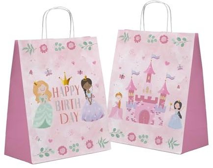 Folat 27491 Prinzessin Geburtstag Deko Rosa - Geschenktüten - Pretty Princess - 20 x 27 cm - 6 Stück - Prinzessinparty