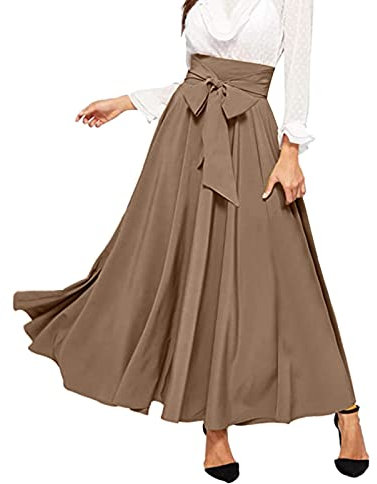 Generisch Pantalon cargo élégant pour femme avec taille haute et plis avant pour attacher des jupes maxi carnet, kaki, L