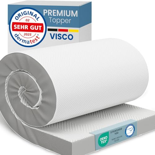 ELONEO Viscoelastischer Matratzen Topper 140x200cm, Matratzentopper mit Memory Foam Effekt, 8 cm Höhe, Matratzenauflage für Bett und Boxspringbett inkl. atmungsaktivem Mesh-Bezug und Eckschlaufen