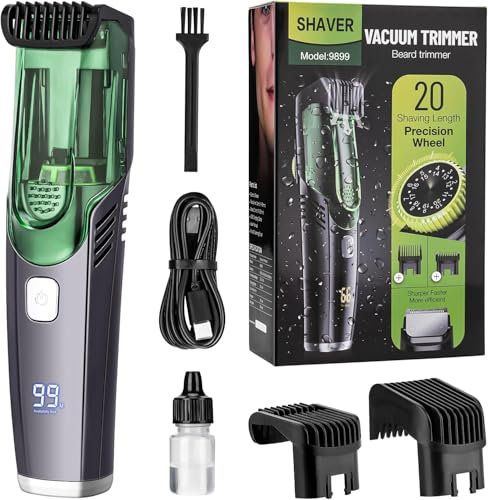 AUDOC Vacuum Beard Trimmer for Men, Rechargeable Mustache Trimmer with Adjustable Length Comb (1-20MM)