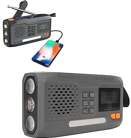 Emergency Crank Radio, Hand Cranked DAB FM Radio, 3W Flashlight Speaker, Solar Charging with 3 Brightness, SOS for Camping Hiking