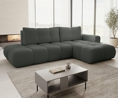 AXLIVING Ecksofa mit Schlaffunktion Hosio 288 cm in modernem Dunkelgrau Rechts