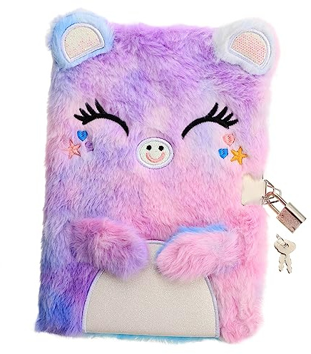 ZUNOXAZ Fluffy Plush Diary with Lock for Adorable Notebook for Writing for Portable and Design for School and Daily Use