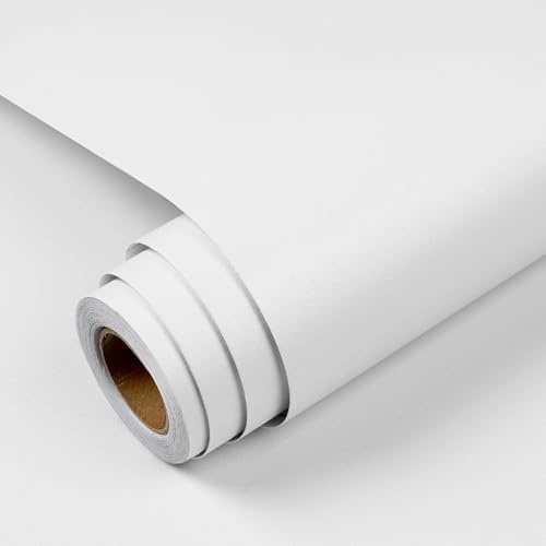 YENHOME Papel Vinilo Adhesivo Muebles Blanco Mate 40x1000cm Papel Pared Autoadhesivo Lavable Blanco Vinilo Adhesivo Muebles Cocina Encimera Escritorio Puerta Papels para Pared Sala de Estar