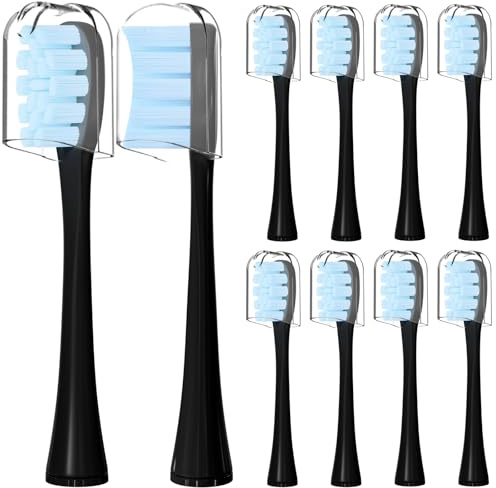 Kompatibel mit 7MAGIC Sonic Elektrische Zahnbürste Schallzahnbürste Ersatz Zahnbürste Köpfe, für 7MAGIC Elektrischen Zahnbürsten, Mit Staubabdeckung,10 Stück (Schwarz, M)