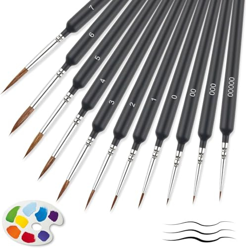 11 Feine Pinsel,Pinselset Acrylfarben für Acryl,Aquarell,Miniaturen,Modell | Malen nach Zahlen Pinsel,Miniatur pinsel,Feine Detail Pinsel für Acryl Miniaturen, Modellbau, Nagelkunst, Basteln, Malerei