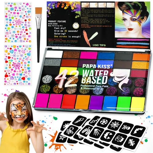 SINAYREK Pintura Corporal y Facial, Pintura Facial para Disfraces | 42 Colores Kit de Pintura Facial para Niños Halloween Fiestas Cosplay Semana Santa