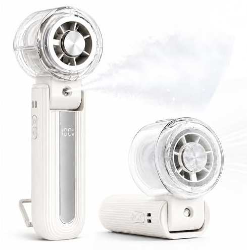 HAPPY DAYS Ventilateur Portable Brumisateur avec Plaque Froide - Mini Ventilateur Portable USB-C Rechargeable - Autonomie jusqu’à 12 h - Ventilateur Silencieux de Voyage, Bureau, Camping
