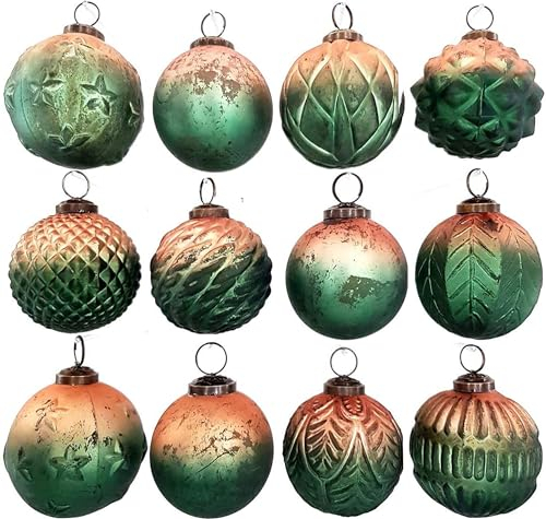 Premium Weihnachtskugeln 12-teiliges Set Echtglas Glaskugeln Weihnachten Weihnachtsdeko Tannenbaumkugeln Glas Christbaumkugeln 7-8 cm I203