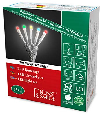 Konstsmide Micro LED Lichterkette, gefrostet, verschweißt, 35 bunte Dioden, 30V Innentrafo, transparentes Kabel - 6342-523
