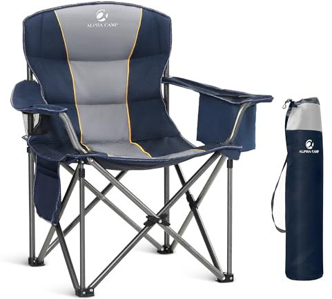 ALPHA CAMP Camping Chairs for Adults Heavy Duty Camping Chair Up to 200 kg Folding Camp Chair with Cup Holder and Cooler Bag for Outdoor Picnic Fishing, Lightweight and Portable, Blue