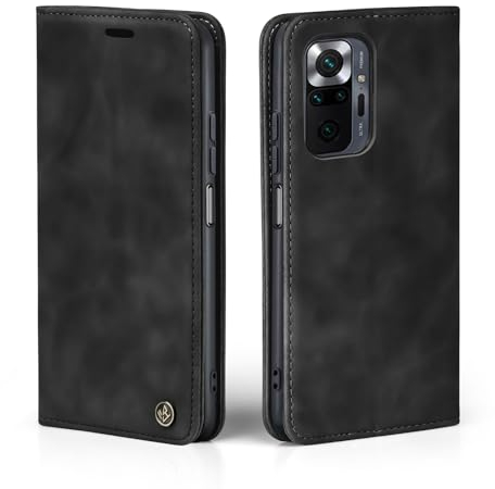 LBH Handyhülle für Xiaomi Redmi Note 10 Pro in Schwarz mit Karten- und Geldfach Smartphone Hülle mit Standfunktion Flip Case Schutzhülle Magnetverschluss Vintage