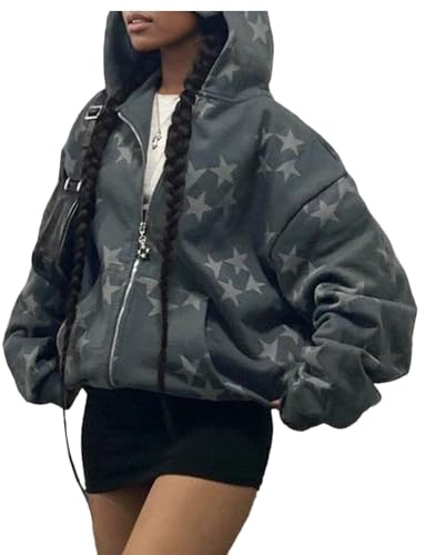 Sumleno Fairy Grunge-tröja med huva, alternativ emo-klädsel, Y2K-hoodie med dragkedja, oversized huvtröja i Harajuku-estetik
