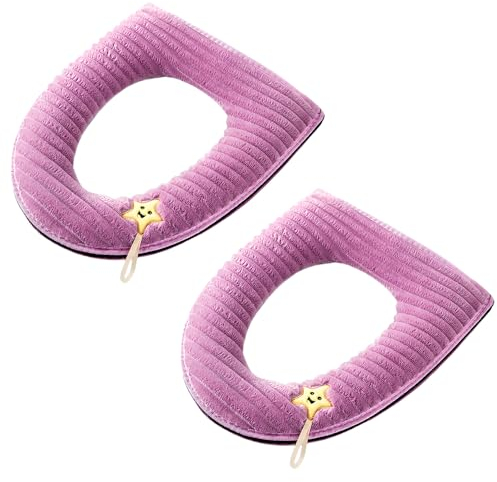 2 Pieces Thicker Bathroom Soft Toilet Seat Cover Pad with Handle Toilet Lid Cover Cushion Soft Thicker Washable Fits All Oval Toilet Seats (Purple)