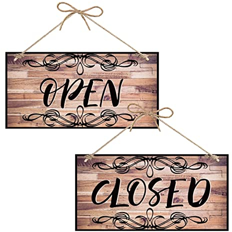 CREATCABIN Letrero Abierto Cerrado Negocios Doble Cara Impermeable Placa Colgante Madera Arte Pared para Puerta Negocios Paredes Ventana Tienda Tienda Bar Hotel Decoración Regalo 30x15cm Color Retro