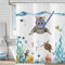 Hnmdmyi Duschvorhang Lustig Katze 180x180, Cute Kätzchen Schwimmen in Teal Blauen Ozean Badewanne Vorhang Meeresschildkröte Tropische Fische Quallen Seestern Korallen Nautischen Kinder Badevorhang