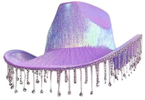 Glitzer Space Cowboyhut – Damen Diamant Fransen Cowgirl Hut Cowboy Hüte Westernkrempe Hut Brautparty Hut, PL, Einheitsgröße