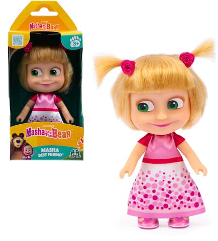 Giochi Preziosi Mascha und der Bär - 12 cm hohe Mascha Puppe mit Zöpfen und Kleid zum Geburtstag, Treue Nachbildung im Fernsehen, für Kinder ab 3 Jahren