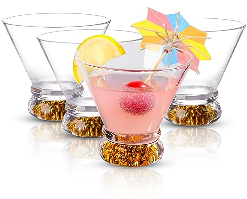 YLNNLC Martini-Gläser, 237 ml, 4 Stück, zerkleinerter Diamantboden, ohne Stiel, Martini-Cocktailgläser für Margarita, Manhattan, Barglas, Dessertbecher, Martini-Glasbecher