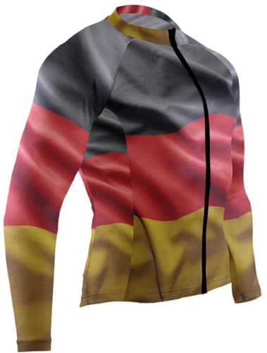 IFCXA Deutschland-Flagge Herren Radtrikot Langarm Fahrradjacke Biking Fahrrad Trikot Shirt, mehrfarbig, L